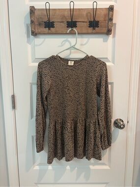Matilda Jane Taupe Long Sleeve Peplum Top with Black Dot Print